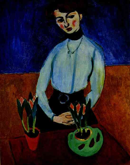 Wikoo.org - موسوعة الفنون الجميلة - اللوحة، العمل الفني Henri Matisse - Girl with Tulips (Portrait of Jeanne Vaderin