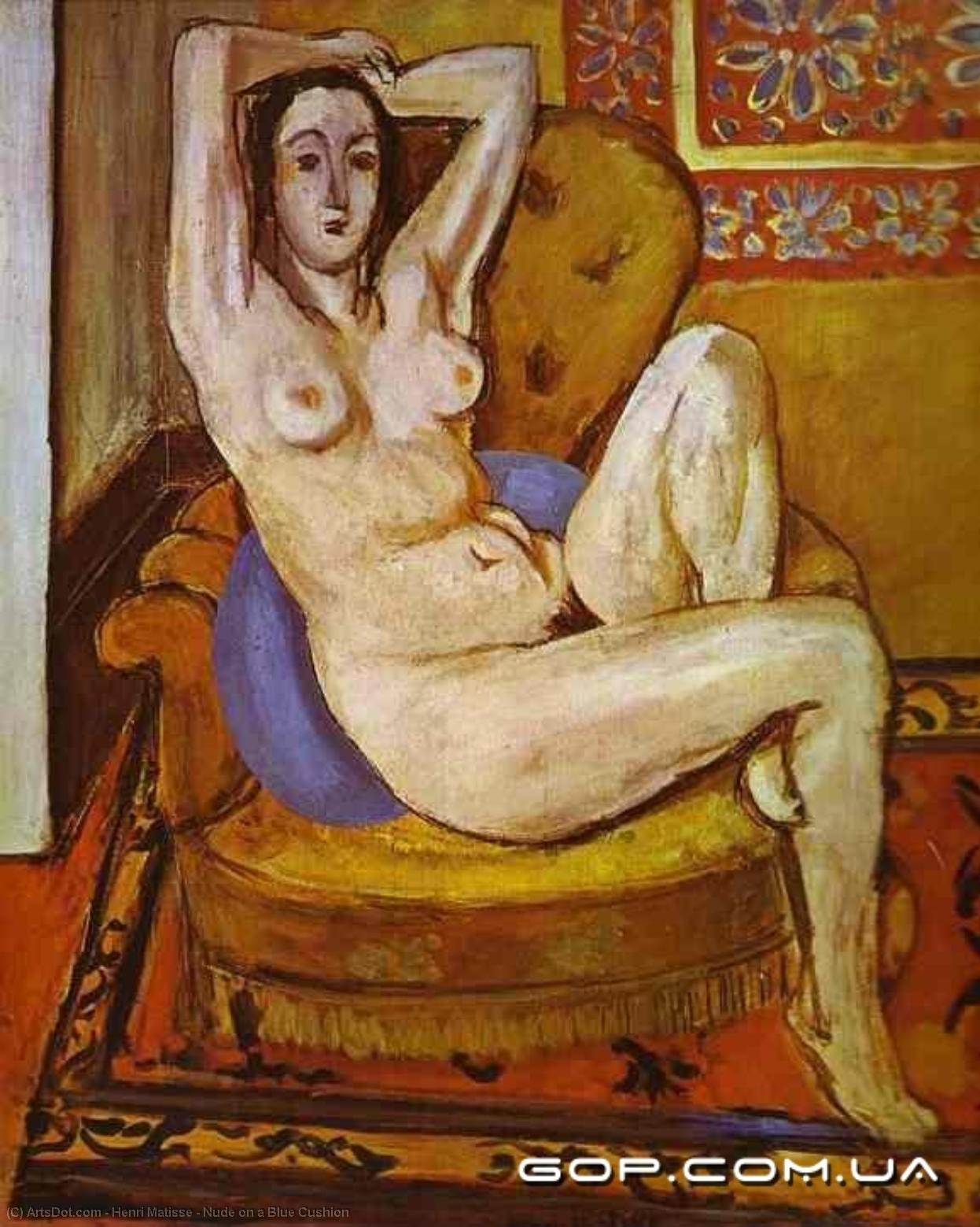 Wikoo.org - موسوعة الفنون الجميلة - اللوحة، العمل الفني Henri Matisse - Nude on a Blue Cushion