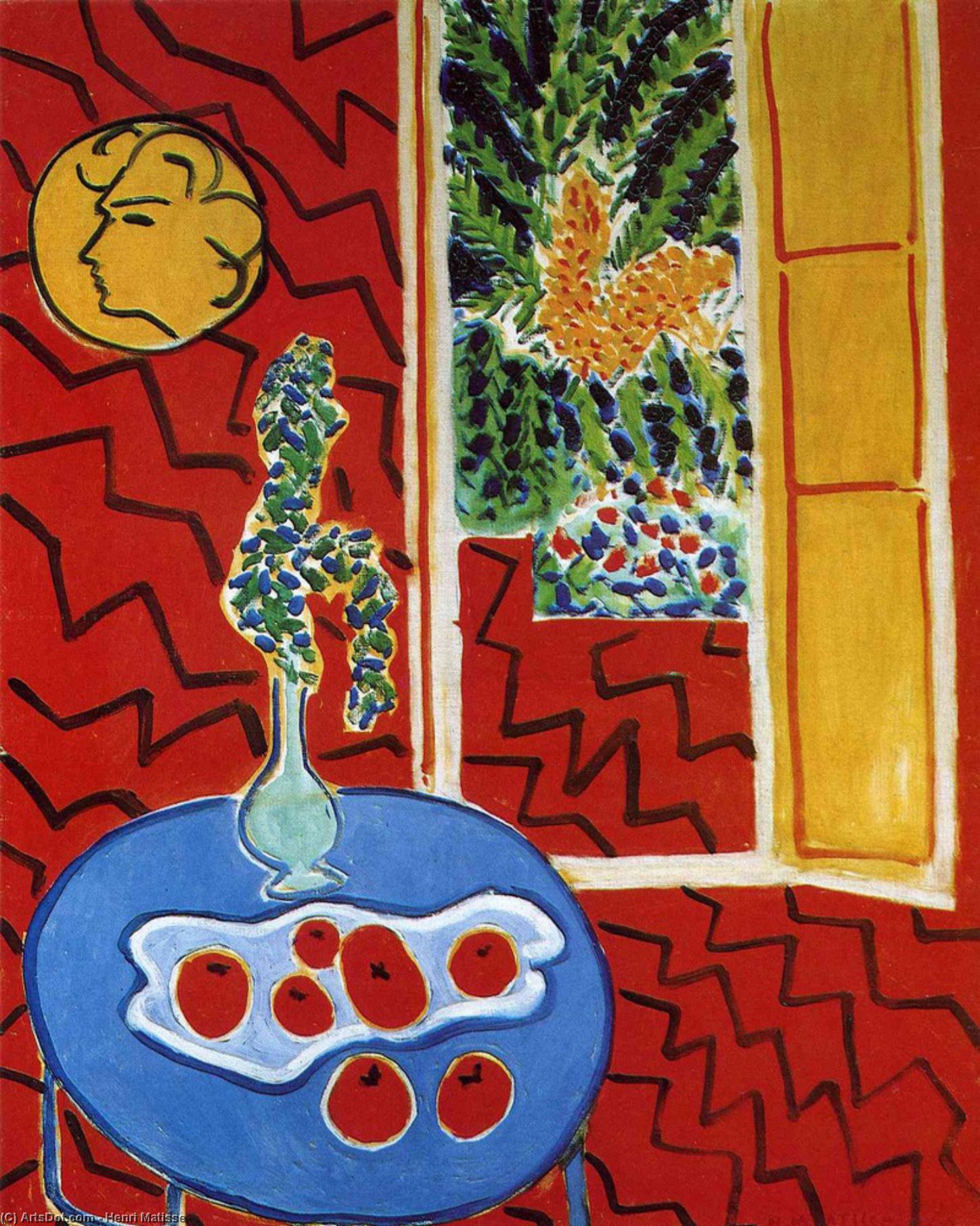 WikiOO.org - 百科事典 - 絵画、アートワーク Henri Matisse - 赤 インテリア. 静物 の上に 青色 テーブル
