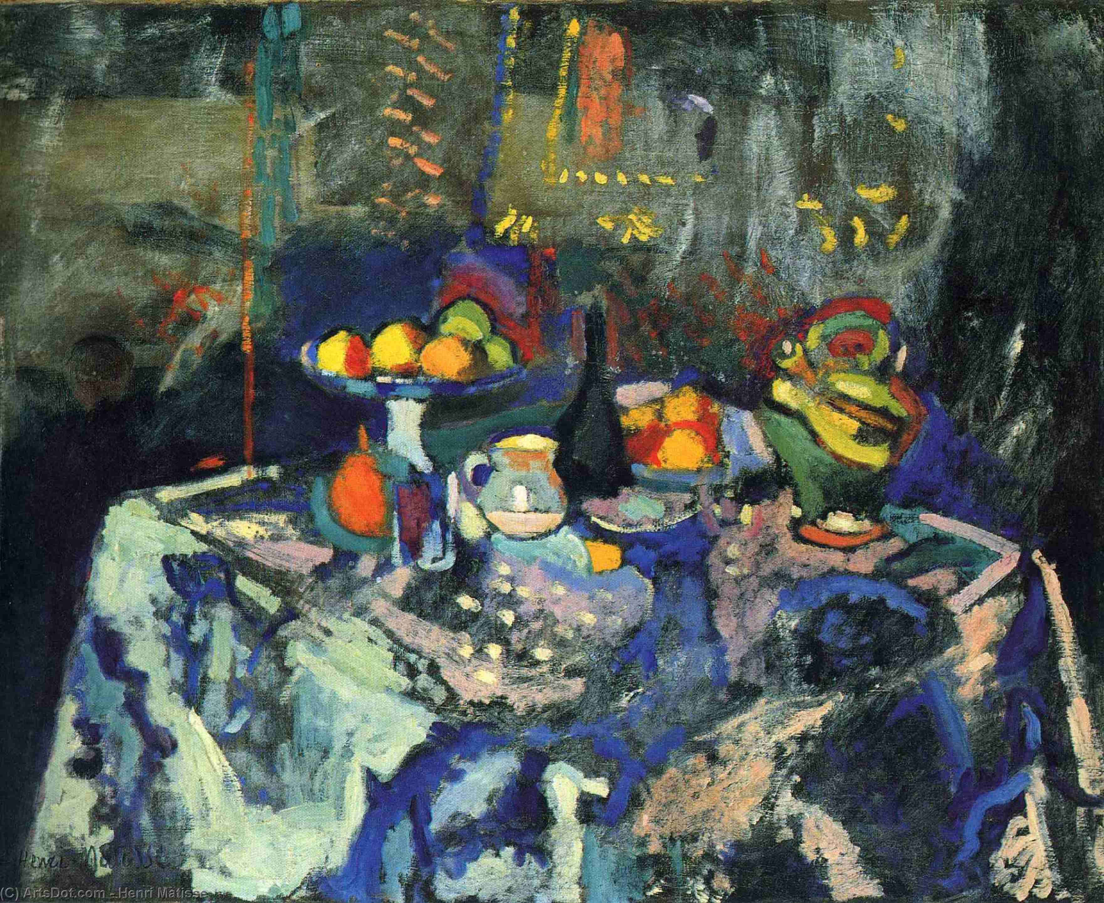 Wikioo.org - The Encyclopedia of Fine Arts - Painting, Artwork by Henri Matisse - Still Life with Vase, Bottle and Fruit