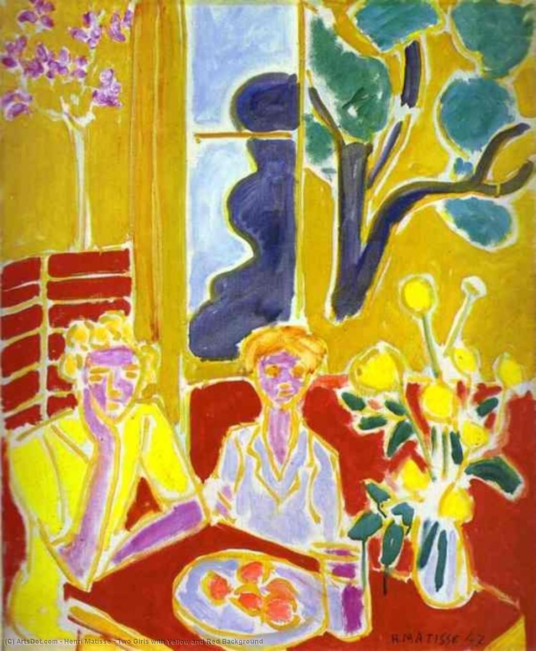 Wikioo.org - สารานุกรมวิจิตรศิลป์ - จิตรกรรม Henri Matisse - Two Girls with Yellow and Red Background