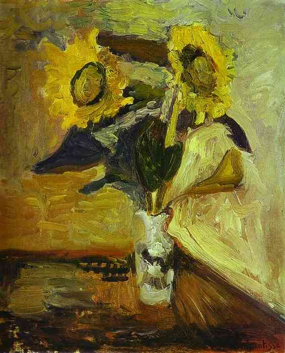 Wikoo.org - موسوعة الفنون الجميلة - اللوحة، العمل الفني Henri Matisse - Vase of Sunflowers