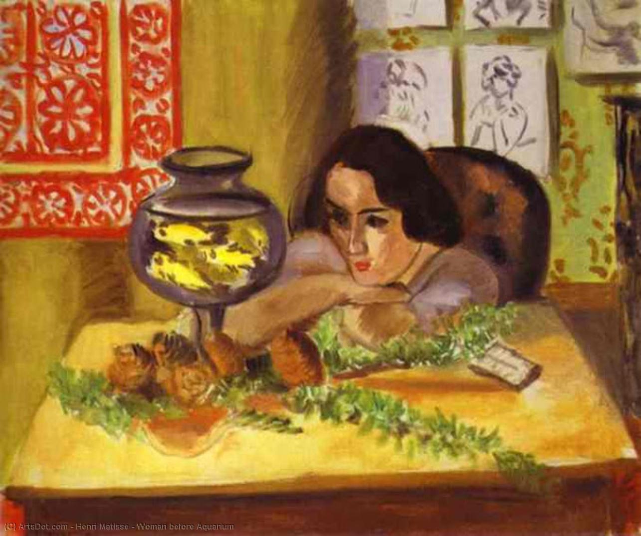 Wikoo.org - موسوعة الفنون الجميلة - اللوحة، العمل الفني Henri Matisse - Woman before Aquarium