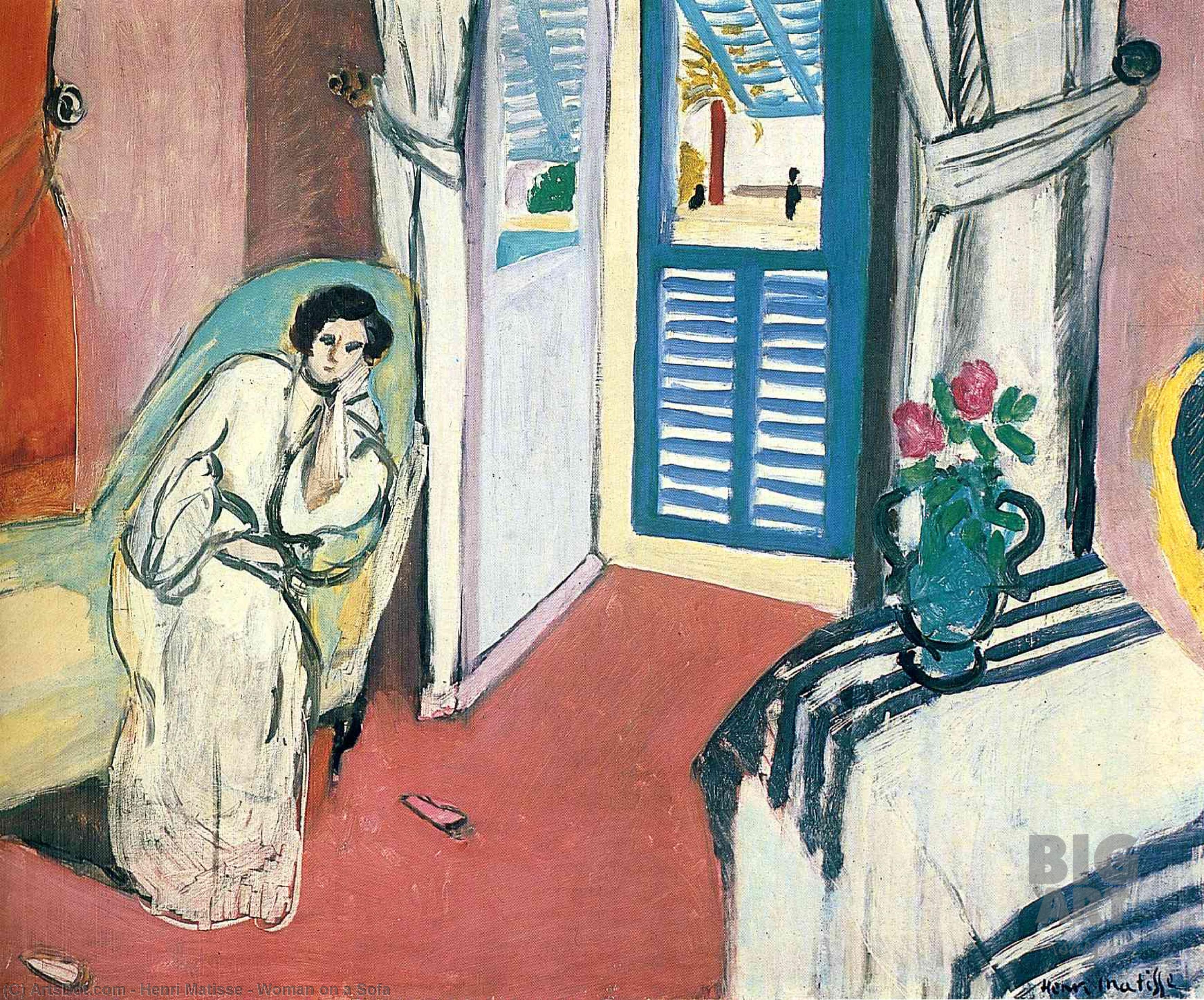 Wikoo.org - موسوعة الفنون الجميلة - اللوحة، العمل الفني Henri Matisse - Woman on a Sofa