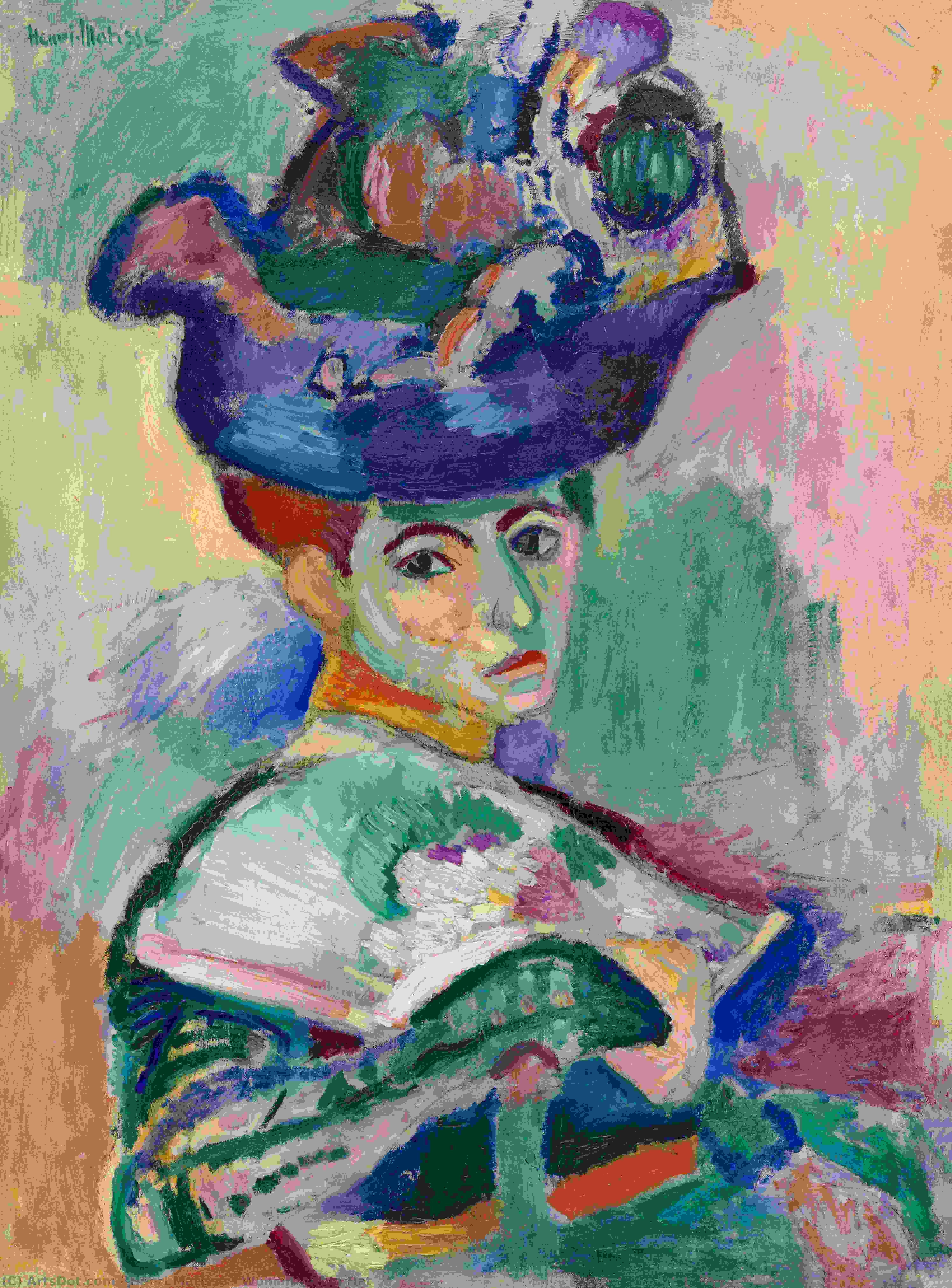 Wikoo.org - موسوعة الفنون الجميلة - اللوحة، العمل الفني Henri Matisse - Woman with a Hat