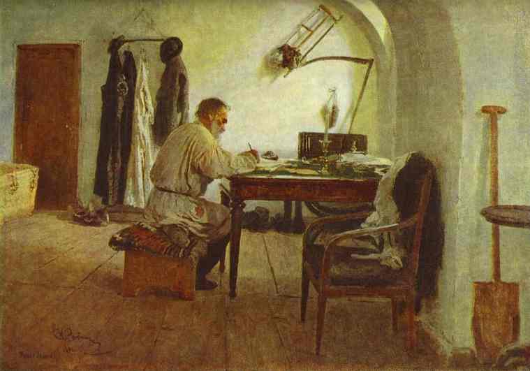 WikiOO.org - אנציקלופדיה לאמנויות יפות - ציור, יצירות אמנות Ilya Yefimovich Repin - Leo Tolstoy in His Study