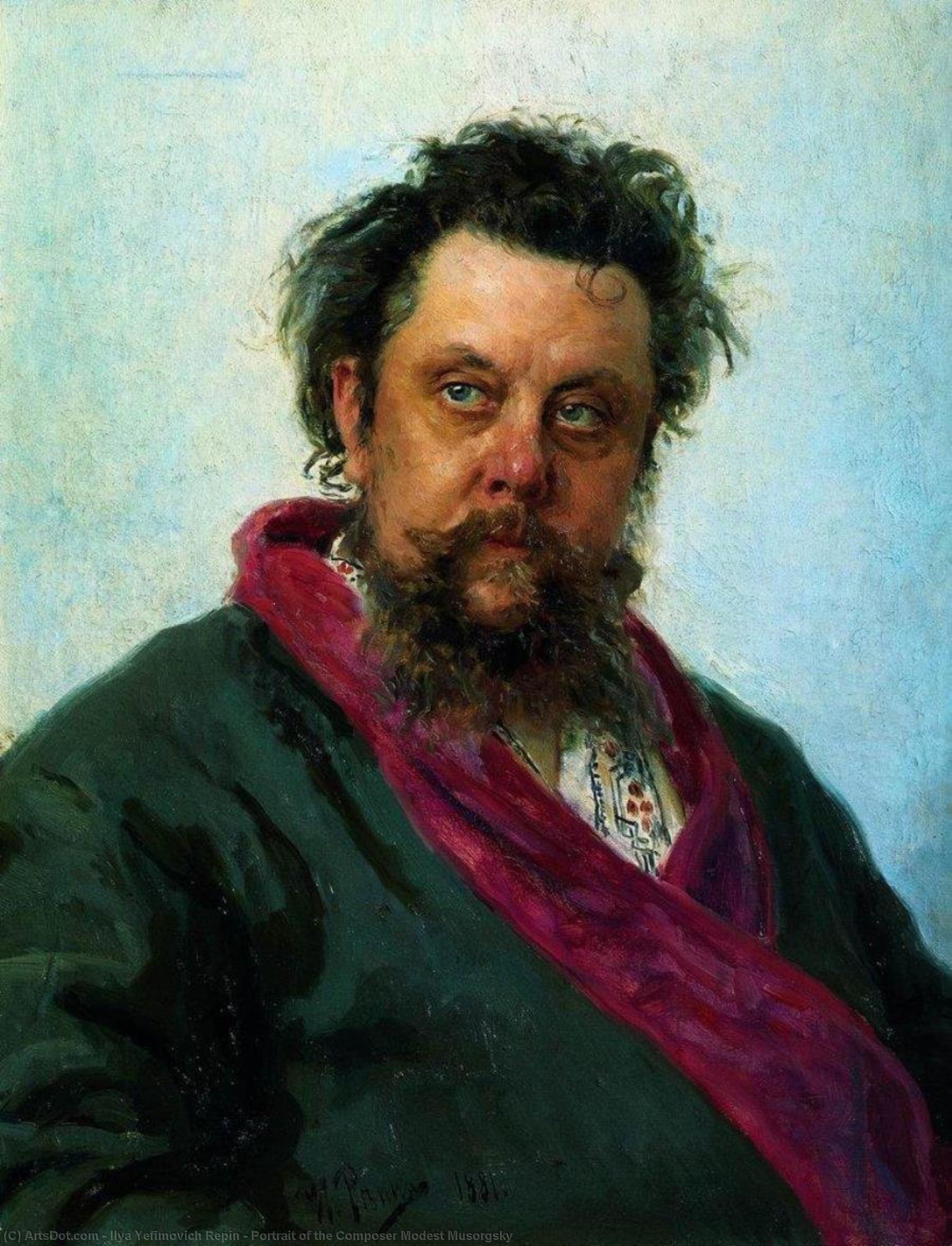 WikiOO.org - Encyclopedia of Fine Arts - Malba, Artwork Ilya Yefimovich Repin - Portrait of the Composer Modest Musorgsky