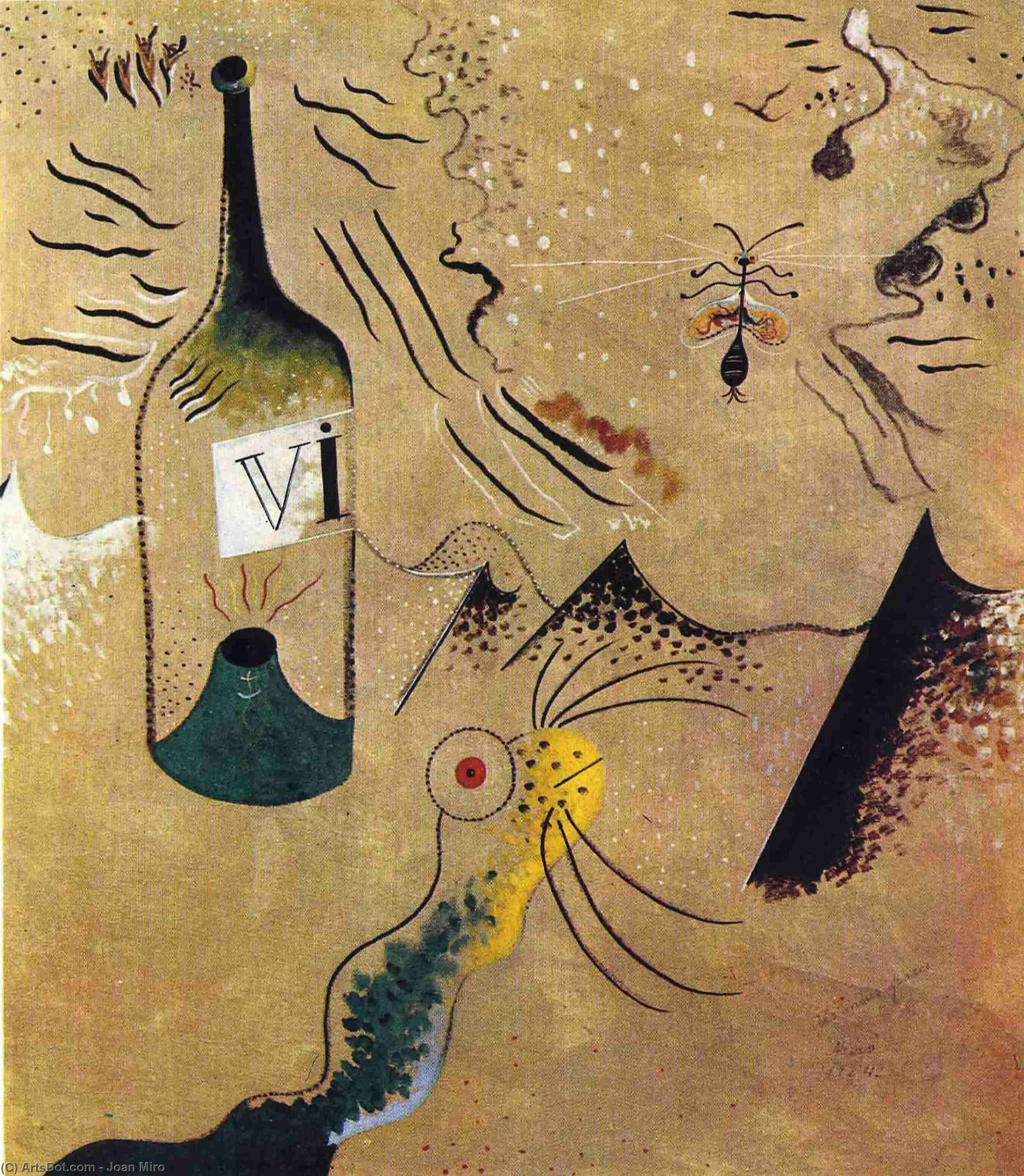 WikiOO.org - Encyclopedia of Fine Arts - Lukisan, Artwork Joan Miro - Bottle of Vine