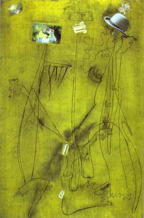 Wikioo.org - The Encyclopedia of Fine Arts - Painting, Artwork by Joan Miro - Drawing-Collage with a Hat