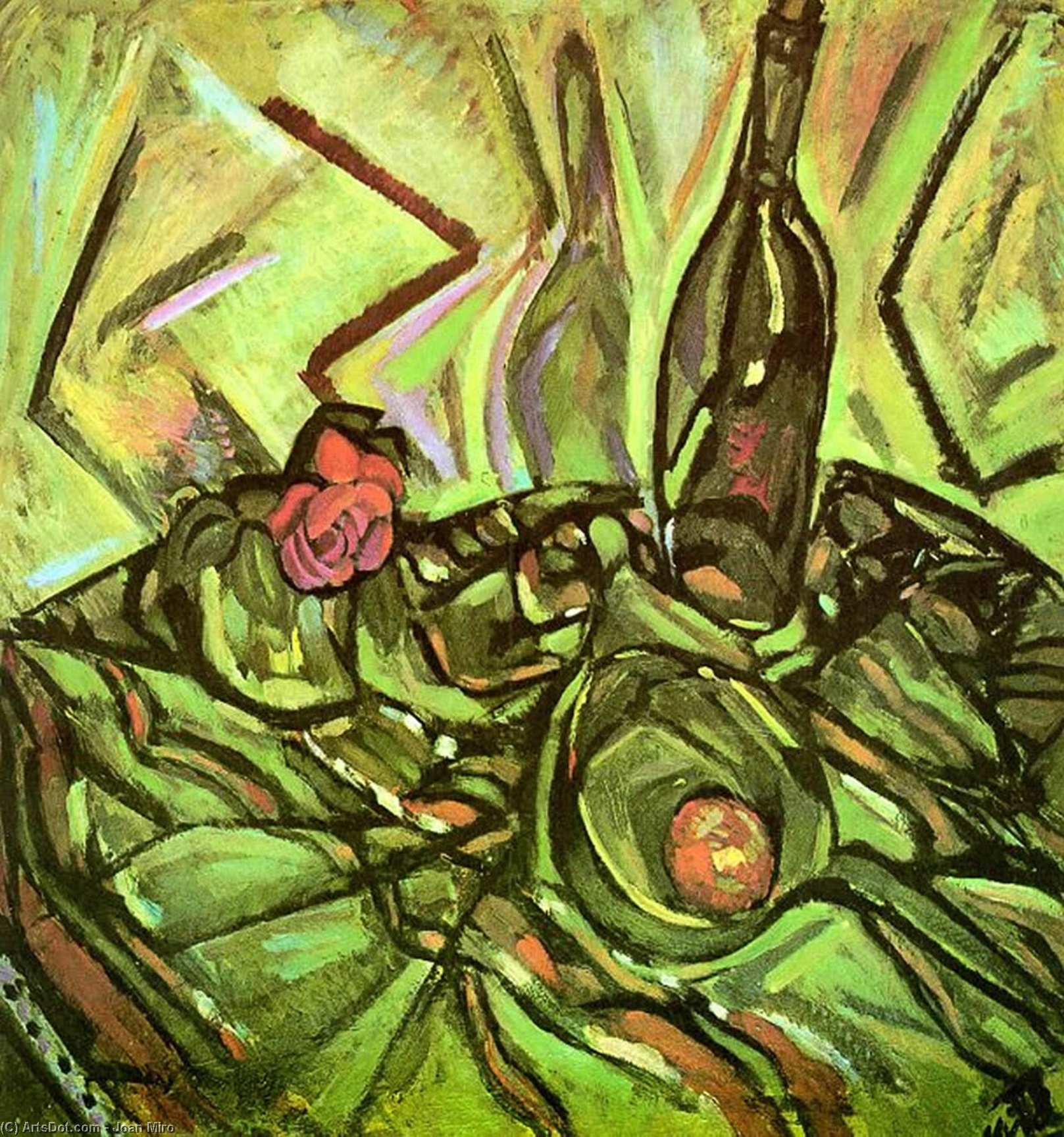 Wikoo.org - موسوعة الفنون الجميلة - اللوحة، العمل الفني Joan Miro - Still Life with Rose