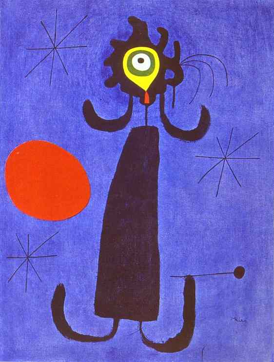 Wikoo.org - موسوعة الفنون الجميلة - اللوحة، العمل الفني Joan Miro - Woman in Front of the Sun