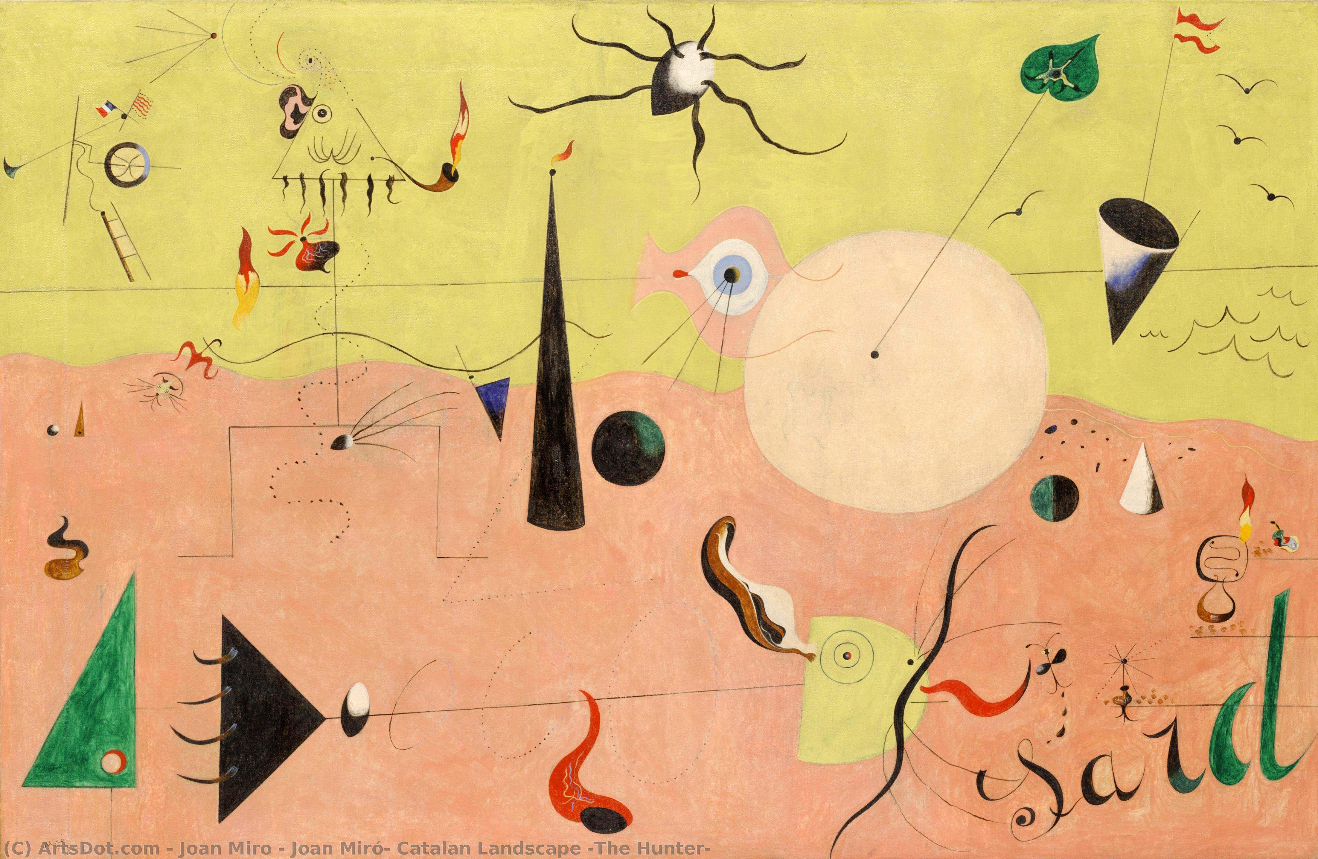 Wikoo.org - موسوعة الفنون الجميلة - اللوحة، العمل الفني Joan Miro - Joan Miró- Catalan Landscape (The Hunter)