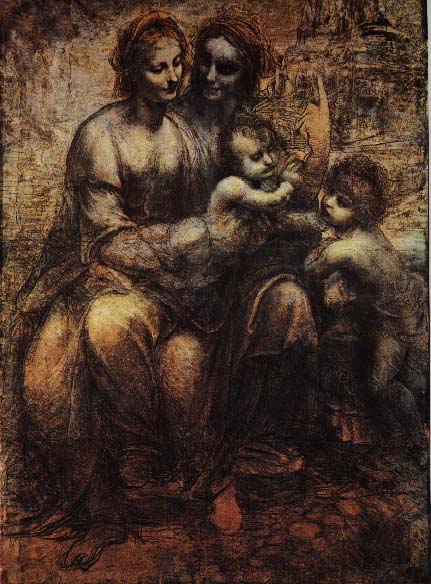 Wikoo.org - موسوعة الفنون الجميلة - اللوحة، العمل الفني Leonardo Da Vinci - St Anne with Mary and St John