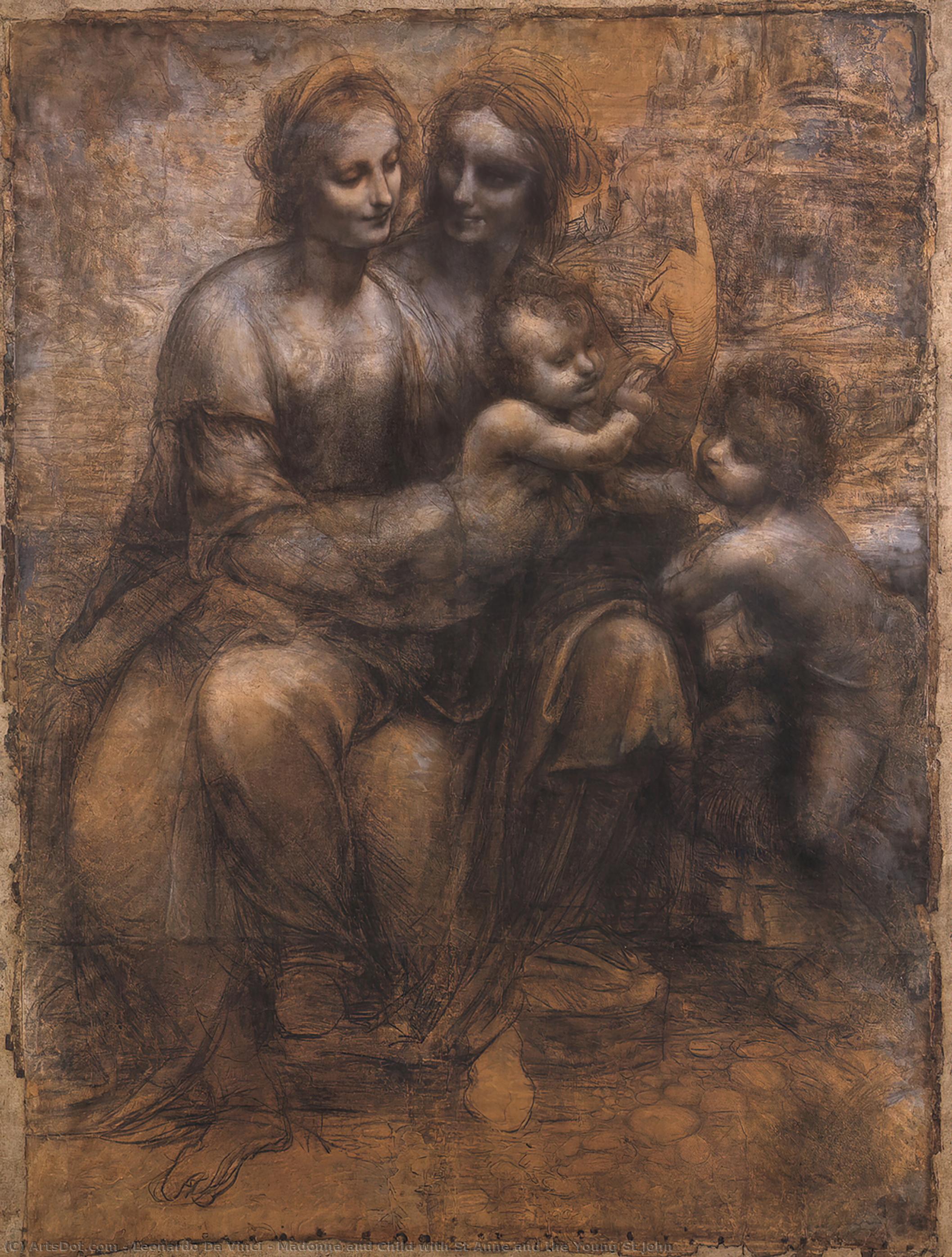 Wikioo.org – L'Enciclopedia delle Belle Arti - Pittura, Opere di Leonardo Da Vinci - madonna col bambino con san anna e il giovani san john