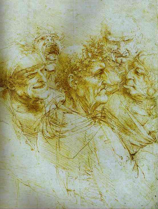 WikiOO.org - Encyclopedia of Fine Arts - Maleri, Artwork Leonardo Da Vinci - Five Grotesque Heads