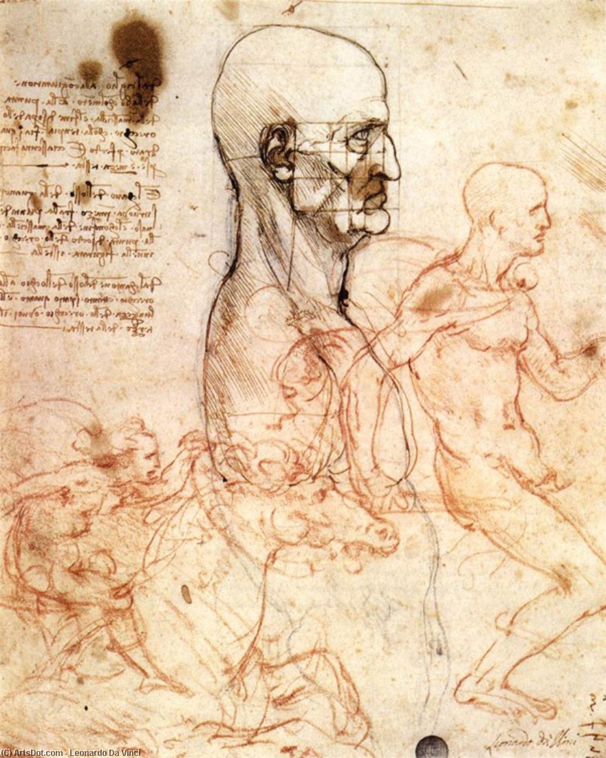Wikioo.org – La Enciclopedia de las Bellas Artes - Pintura, Obras de arte de Leonardo Da Vinci - Cabeza mesurado  asícomo  Jinetes