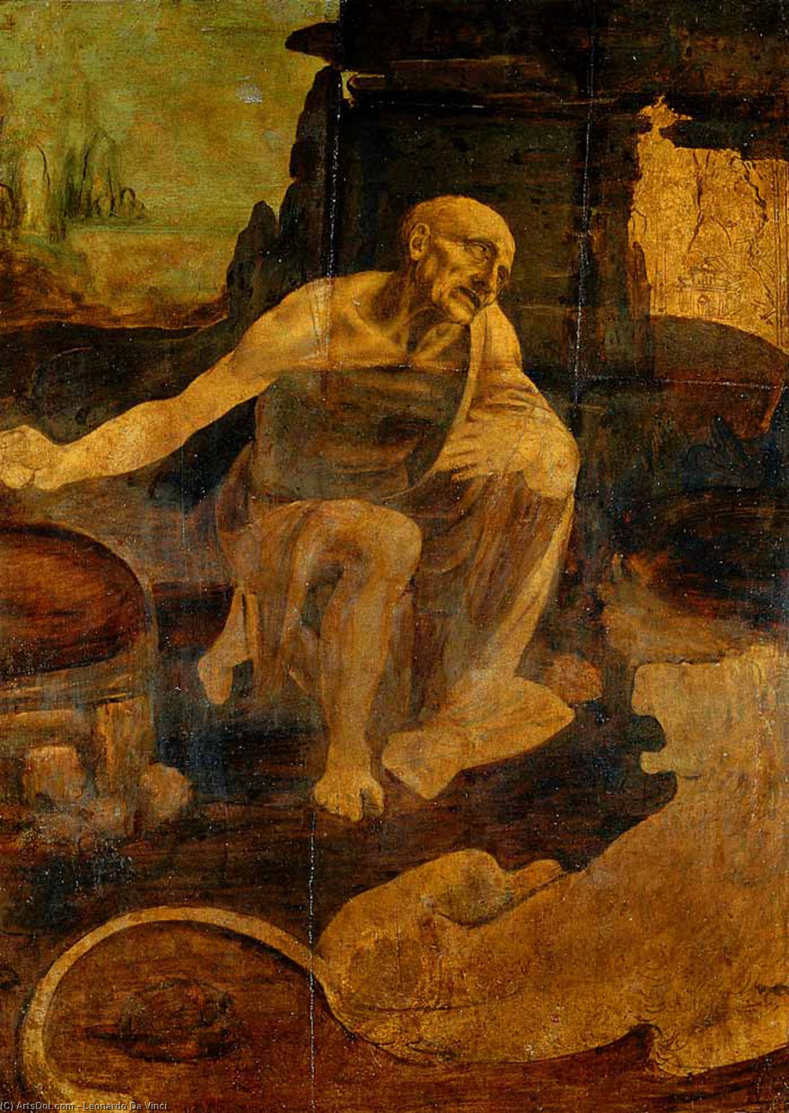 WikiOO.org - 百科事典 - 絵画、アートワーク Leonardo Da Vinci - 荒野の聖ヒエロニムス