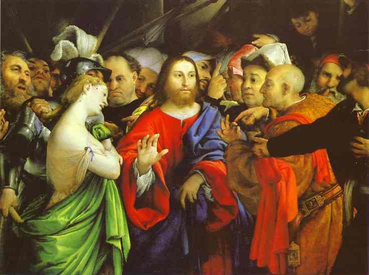 WikiOO.org - Encyclopedia of Fine Arts - Lukisan, Artwork Lorenzo Lotto - Christ and the Adulteress