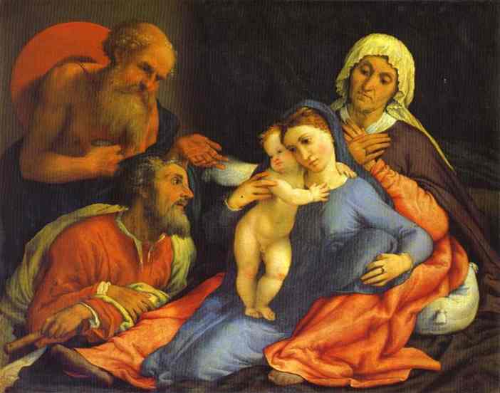 Wikioo.org - The Encyclopedia of Fine Arts - Painting, Artwork by Lorenzo Lotto - Madonna and Child with St. Jerome, St. Joseph and St. Anne