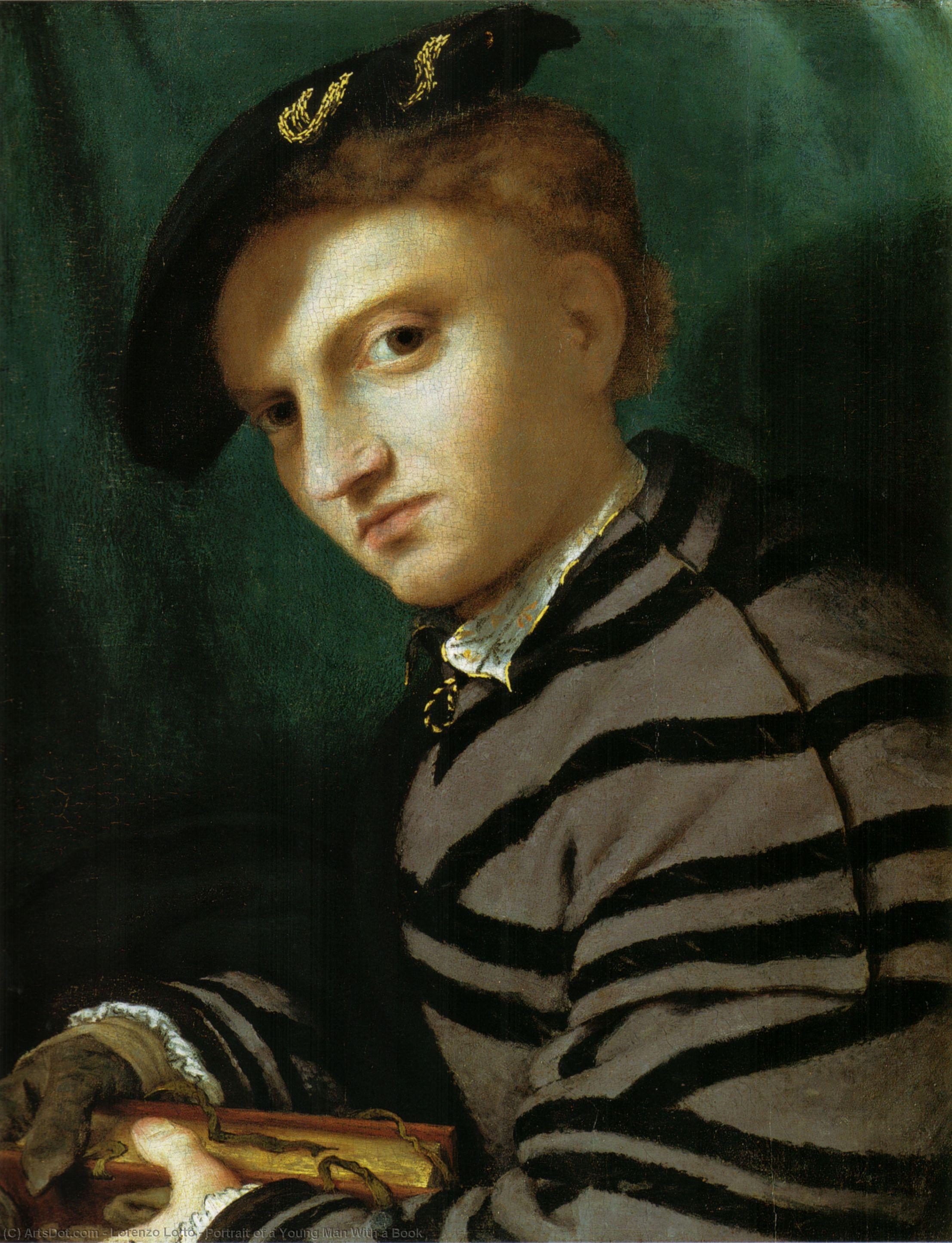 Wikoo.org - موسوعة الفنون الجميلة - اللوحة، العمل الفني Lorenzo Lotto - Portrait of a Young Man With a Book