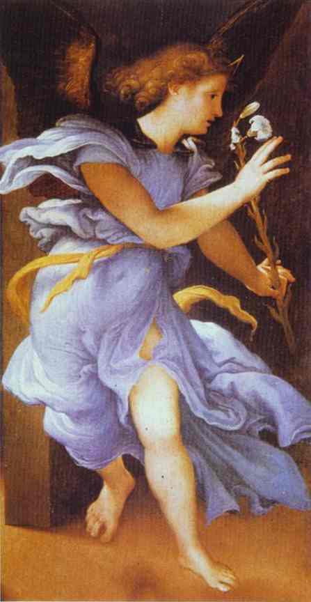 Wikoo.org - موسوعة الفنون الجميلة - اللوحة، العمل الفني Lorenzo Lotto - The Angel of the Annunciation