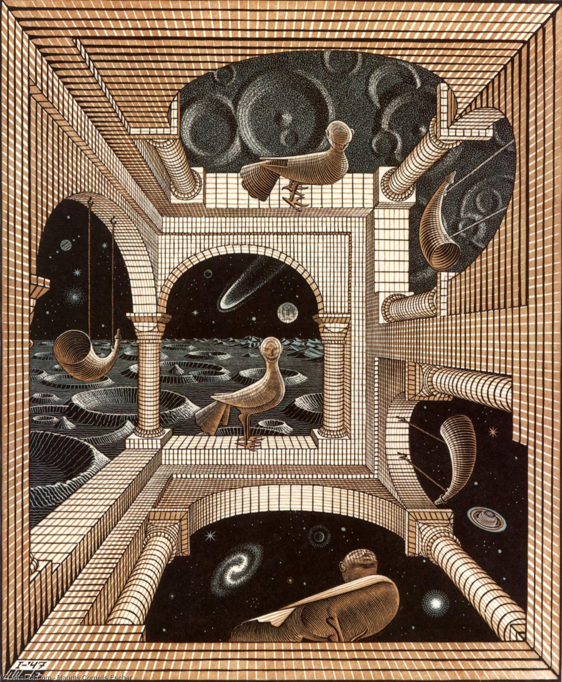 Wikioo.org - The Encyclopedia of Fine Arts - Painting, Artwork by Maurits Cornelis Escher - ANOTHER WORLD