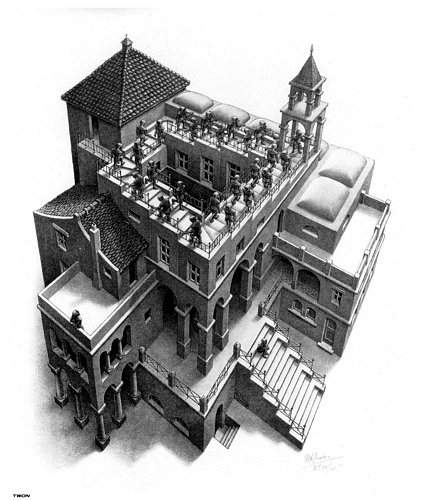 Wikioo.org - The Encyclopedia of Fine Arts - Painting, Artwork by Maurits Cornelis Escher - ASCENDING AND DESCENDING