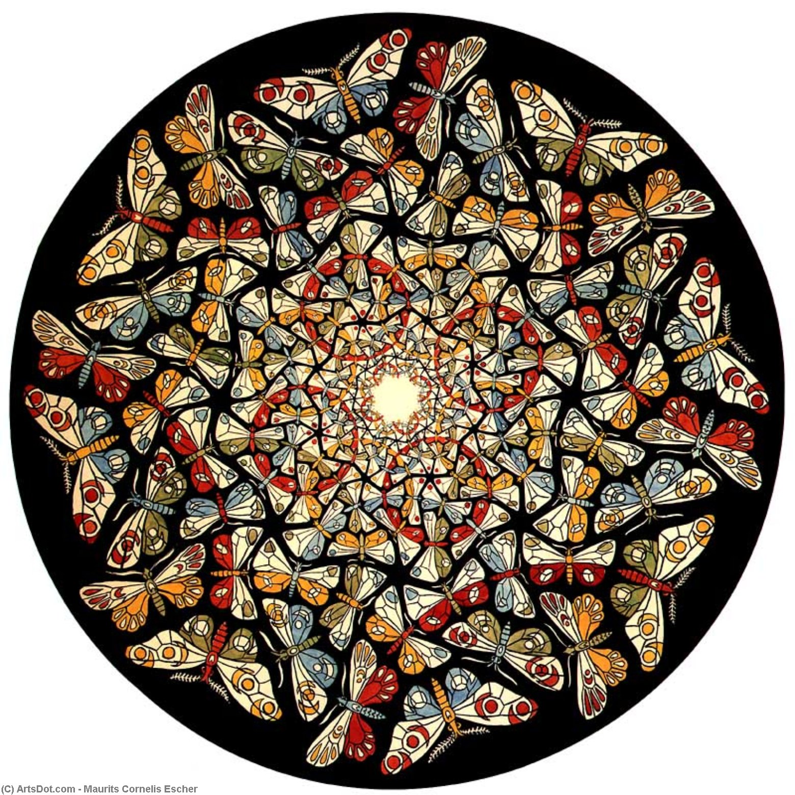 Wikioo.org - The Encyclopedia of Fine Arts - Painting, Artwork by Maurits Cornelis Escher - Circle Limit with Butterflies