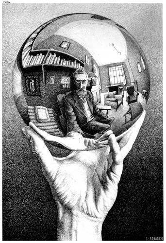 Wikioo.org - Bách khoa toàn thư về mỹ thuật - Vẽ tranh, Tác phẩm nghệ thuật Maurits Cornelis Escher - HAND WITH SPHERE