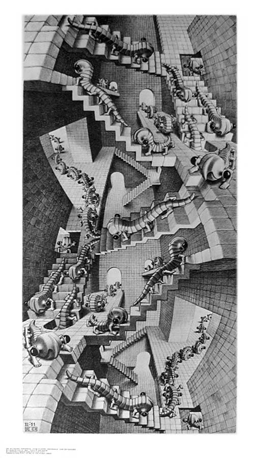 WikiOO.org - Encyclopedia of Fine Arts - Maleri, Artwork Maurits Cornelis Escher - House of Stairs, 1951