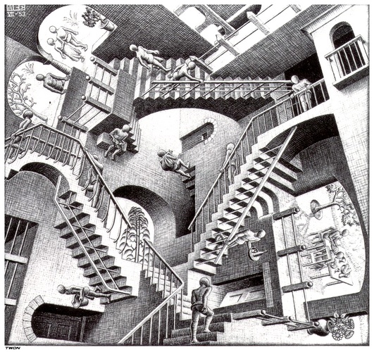 Wikioo.org - The Encyclopedia of Fine Arts - Painting, Artwork by Maurits Cornelis Escher - RELATIVITY