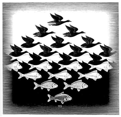 Wikioo.org - The Encyclopedia of Fine Arts - Painting, Artwork by Maurits Cornelis Escher - Sky and Water I