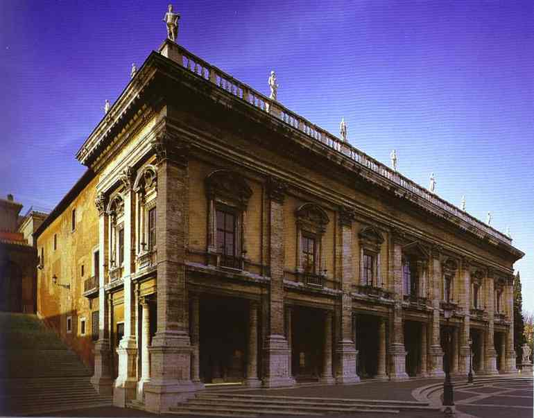 Wikioo.org - The Encyclopedia of Fine Arts - Painting, Artwork by Michelangelo Buonarroti - Capitol, facade of the Conservators' Place