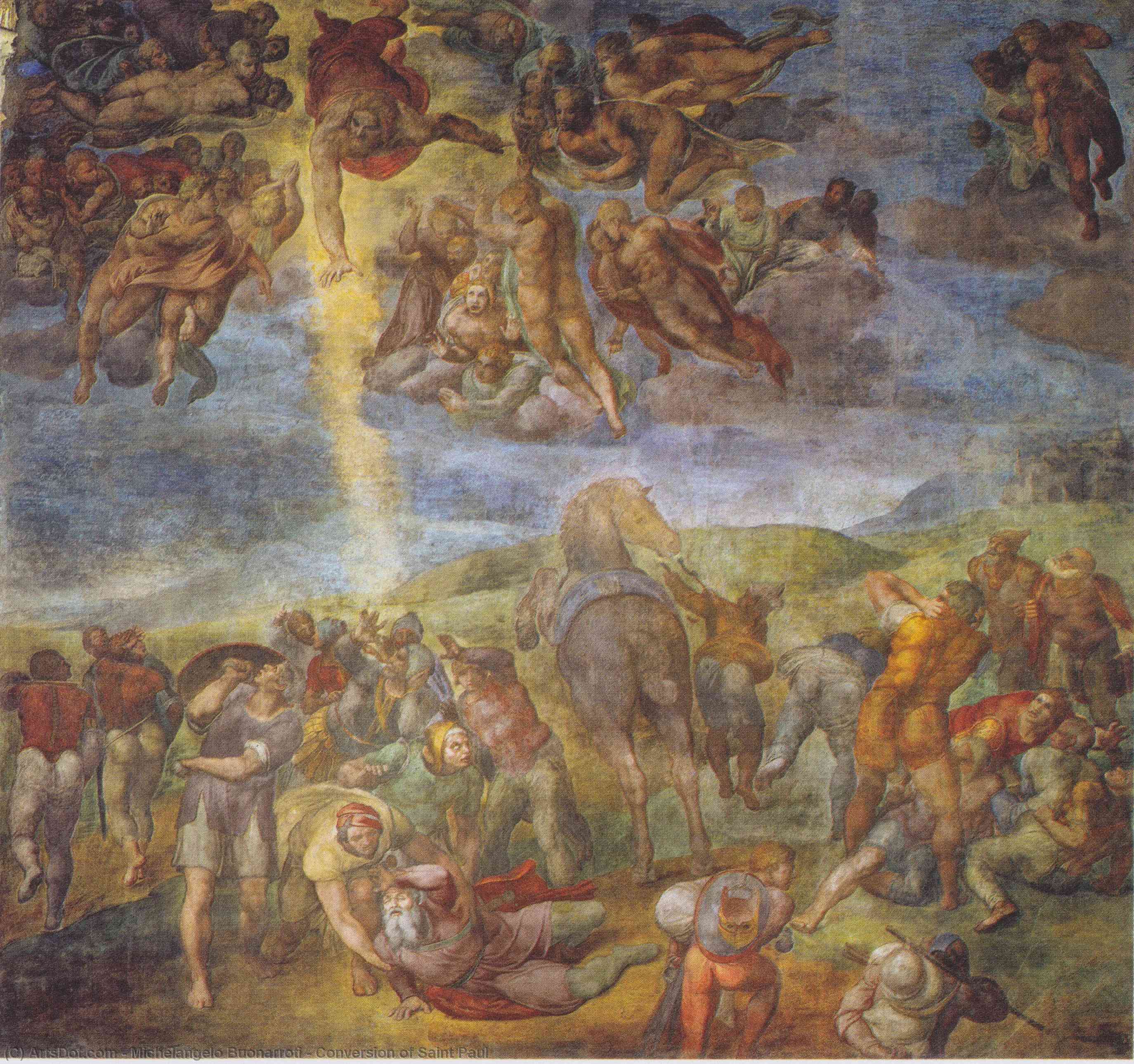 Wikoo.org - موسوعة الفنون الجميلة - اللوحة، العمل الفني Michelangelo Buonarroti - Conversion of Saint Paul