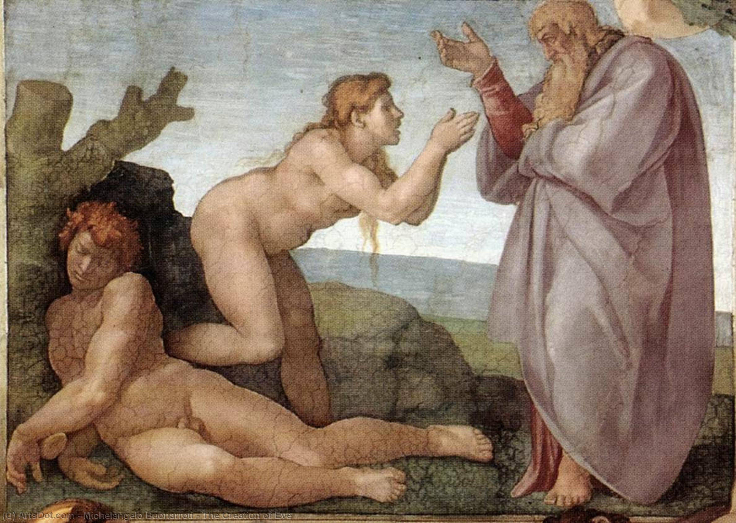 Wikoo.org - موسوعة الفنون الجميلة - اللوحة، العمل الفني Michelangelo Buonarroti - The Creation of Eve