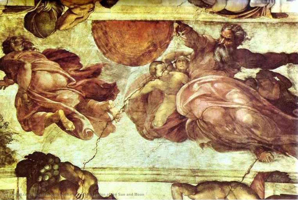 Wikioo.org - The Encyclopedia of Fine Arts - Painting, Artwork by Michelangelo Buonarroti - The Creation of the Sun and Moon