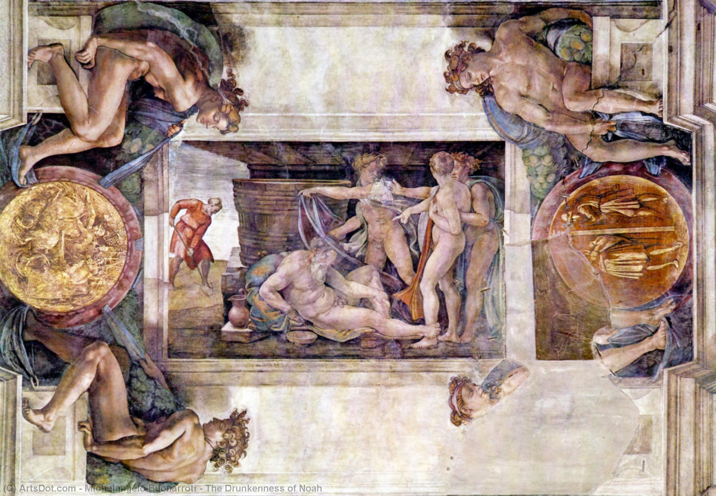 Wikoo.org - موسوعة الفنون الجميلة - اللوحة، العمل الفني Michelangelo Buonarroti - The Drunkenness of Noah