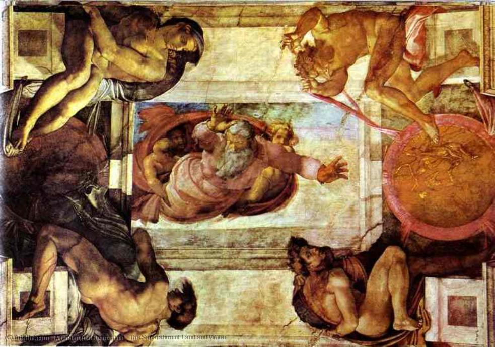 Wikioo.org – La Enciclopedia de las Bellas Artes - Pintura, Obras de arte de Michelangelo Buonarroti - la separación de tierra y agua