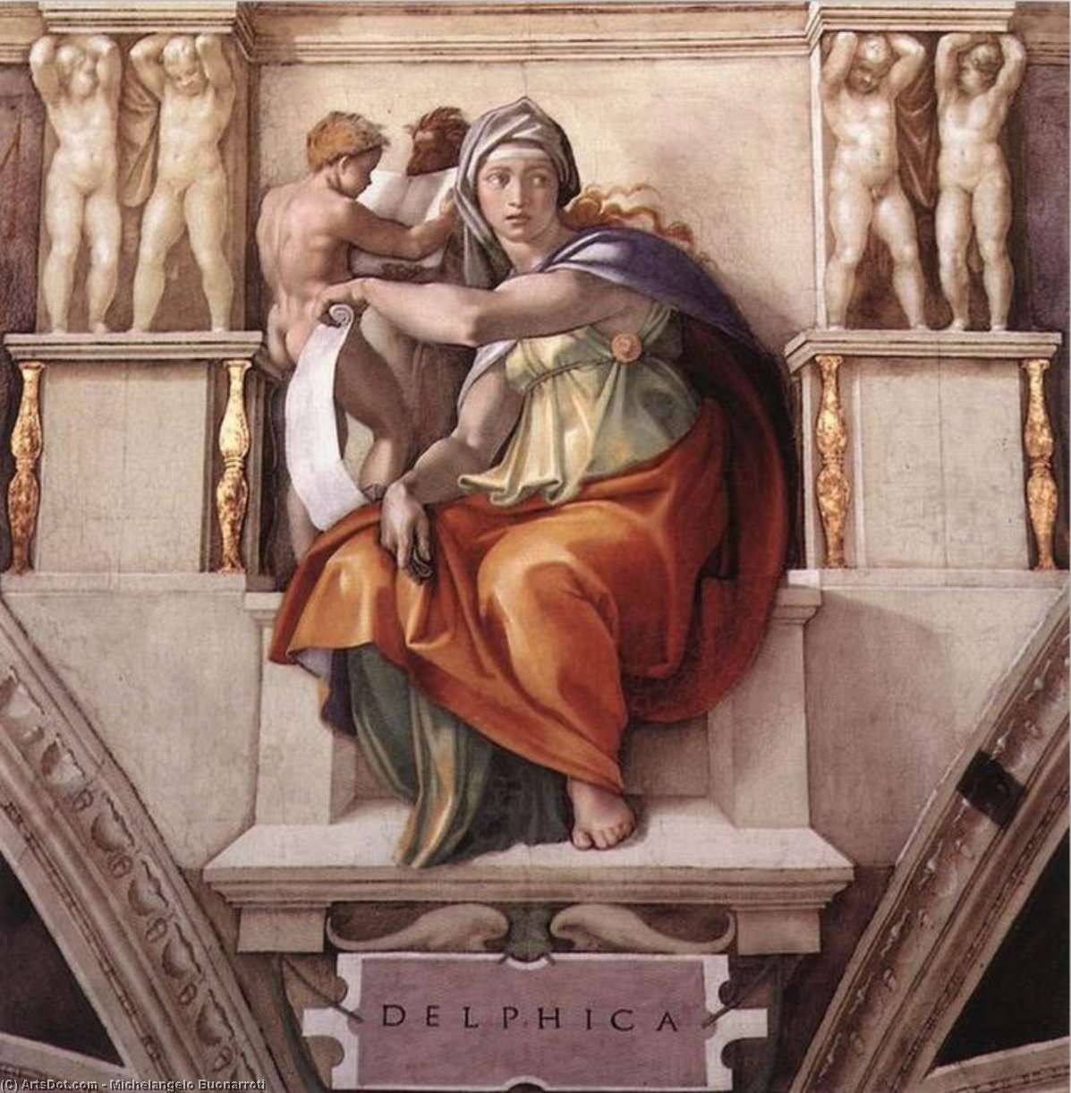 WikiOO.org - Enciclopedia of Fine Arts - Pictura, lucrări de artă Michelangelo Buonarroti - The Sibyl of Delphi