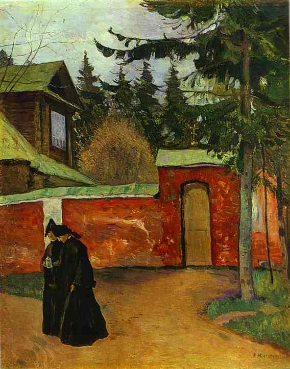 Wikioo.org - The Encyclopedia of Fine Arts - Painting, Artwork by Mikhail Nesterov - By a Monastery Entrance