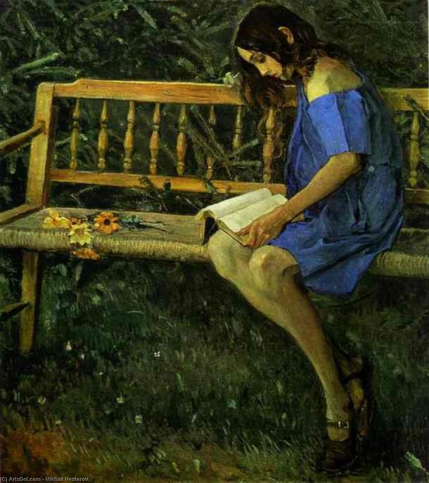 WikiOO.org - 百科事典 - 絵画、アートワーク Mikhail Nesterov - の肖像画 ナターシャ Nesterova ( の上に 庭のベンチ )
