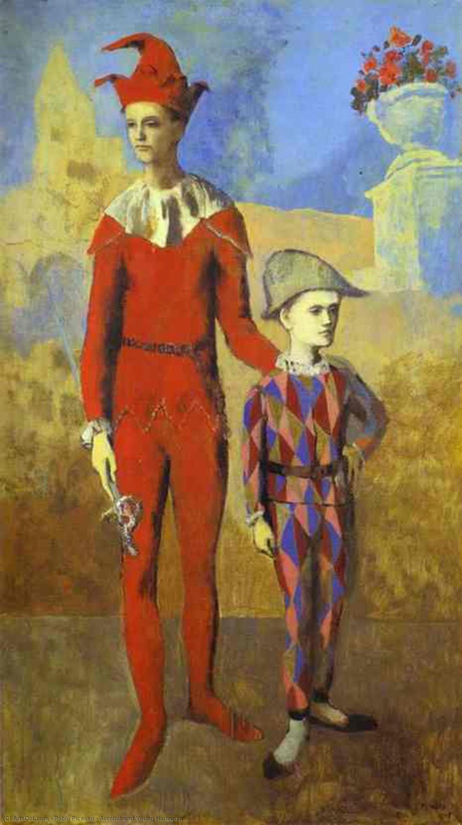 Wikioo.org - The Encyclopedia of Fine Arts - Painting, Artwork by Pablo Picasso - Acrobat and Young Harlequin