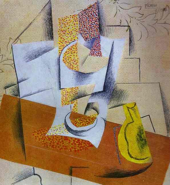 Wikioo.org - Bách khoa toàn thư về mỹ thuật - Vẽ tranh, Tác phẩm nghệ thuật Pablo Picasso - Composition. Bowl of Fruit and Sliced Pear