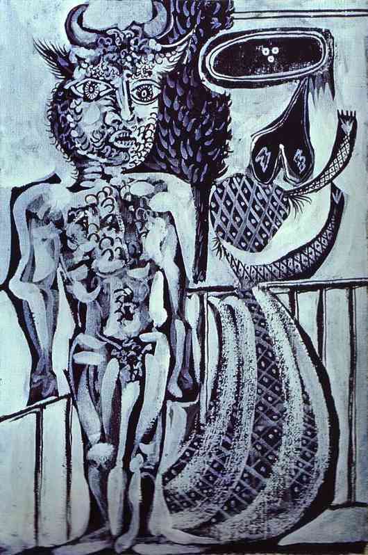 Wikioo.org - The Encyclopedia of Fine Arts - Painting, Artwork by Pablo Picasso - Minotaur and His Wife