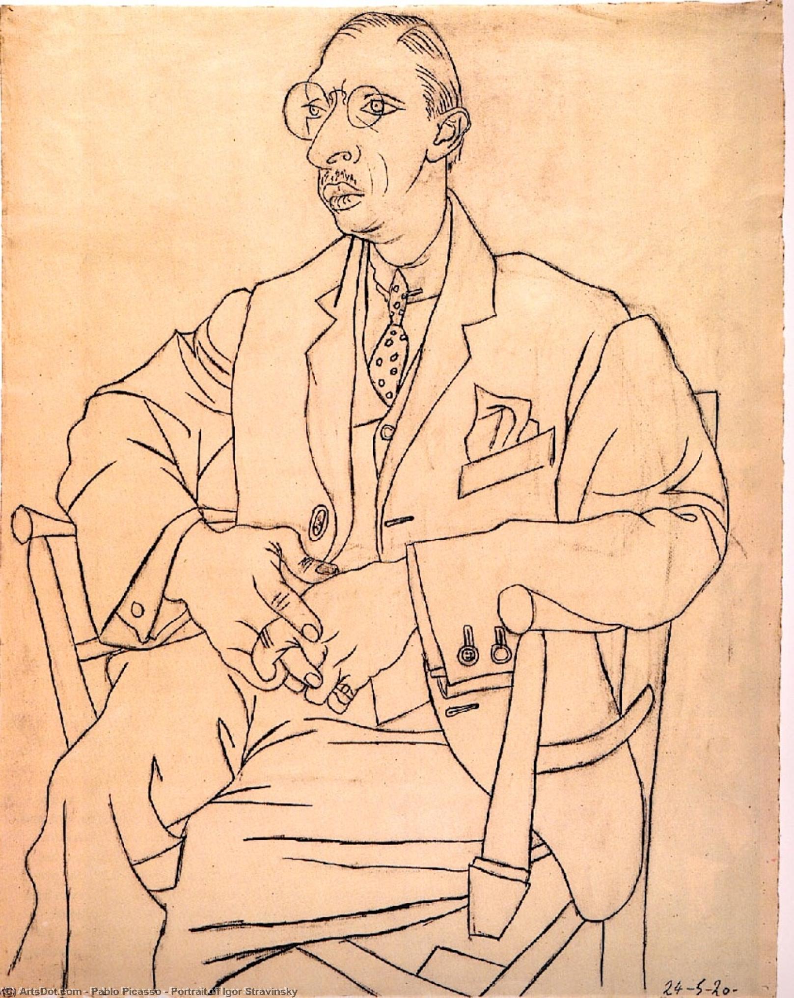 WikiOO.org - Enciclopédia das Belas Artes - Pintura, Arte por Pablo Picasso - Portrait of Igor Stravinsky