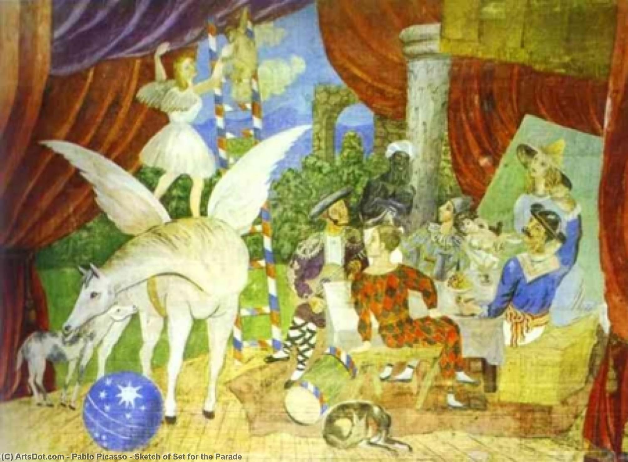 Wikioo.org - The Encyclopedia of Fine Arts - Painting, Artwork by Pablo Picasso - Sketch of Set for the Parade