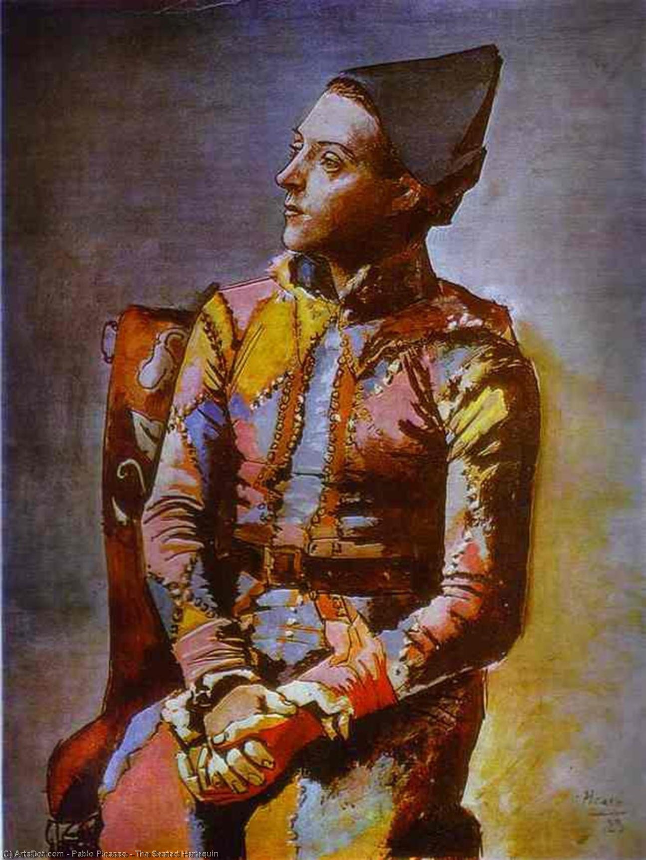 Wikioo.org - The Encyclopedia of Fine Arts - Painting, Artwork by Pablo Picasso - The Seated Harlequin
