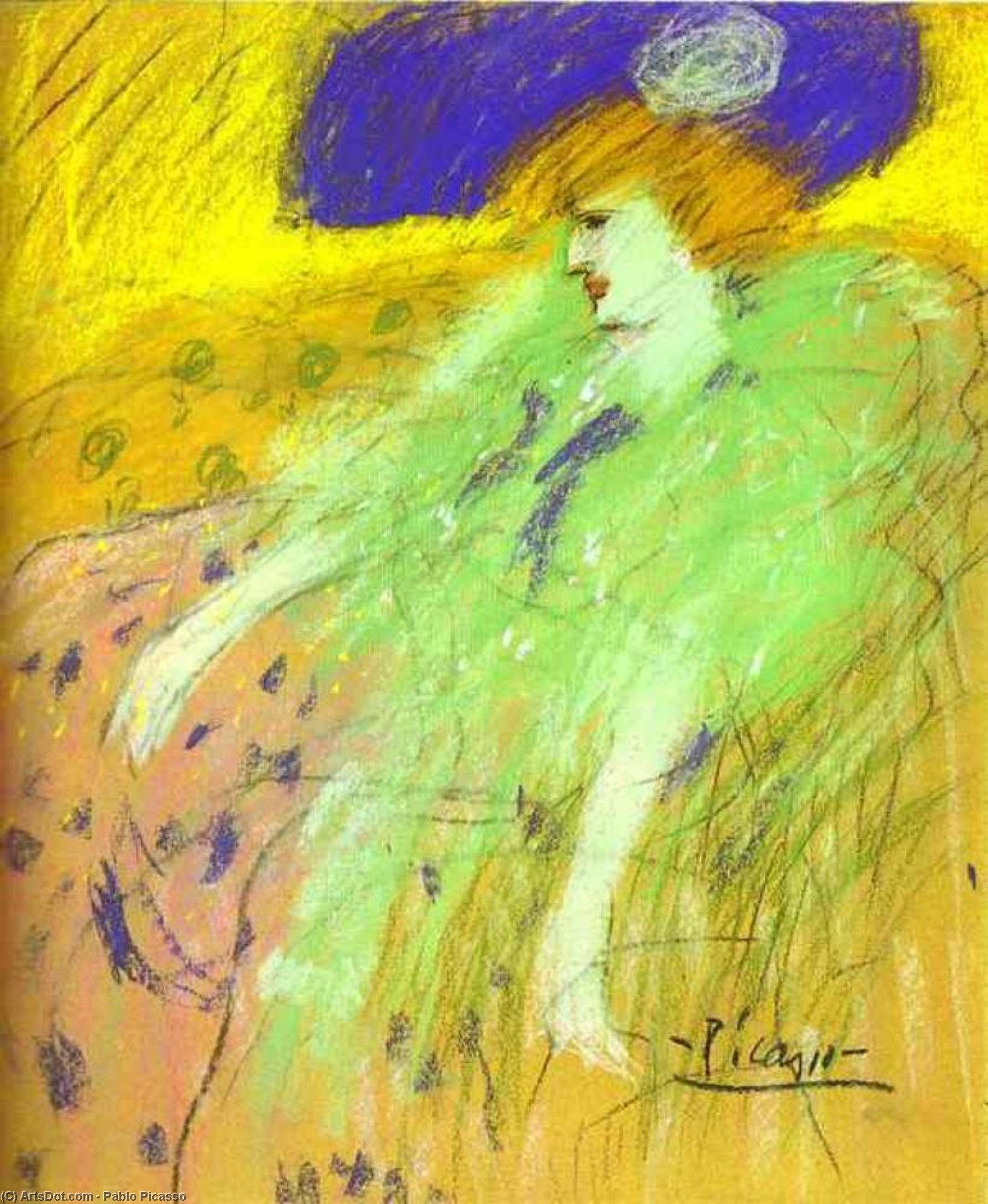 WikiOO.org - Энциклопедия изобразительного искусства - Живопись, Картины  Pablo Picasso - женщина в    синий  шляпа