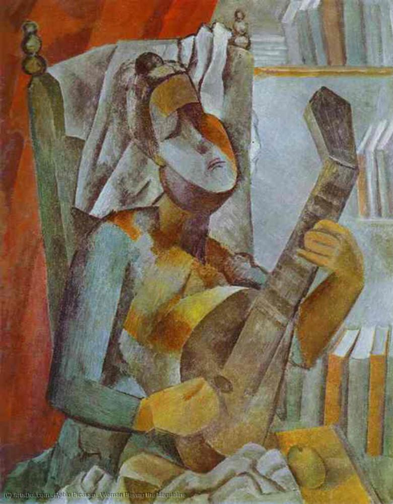 Wikoo.org - موسوعة الفنون الجميلة - اللوحة، العمل الفني Pablo Picasso - Woman Playing the Mandoline