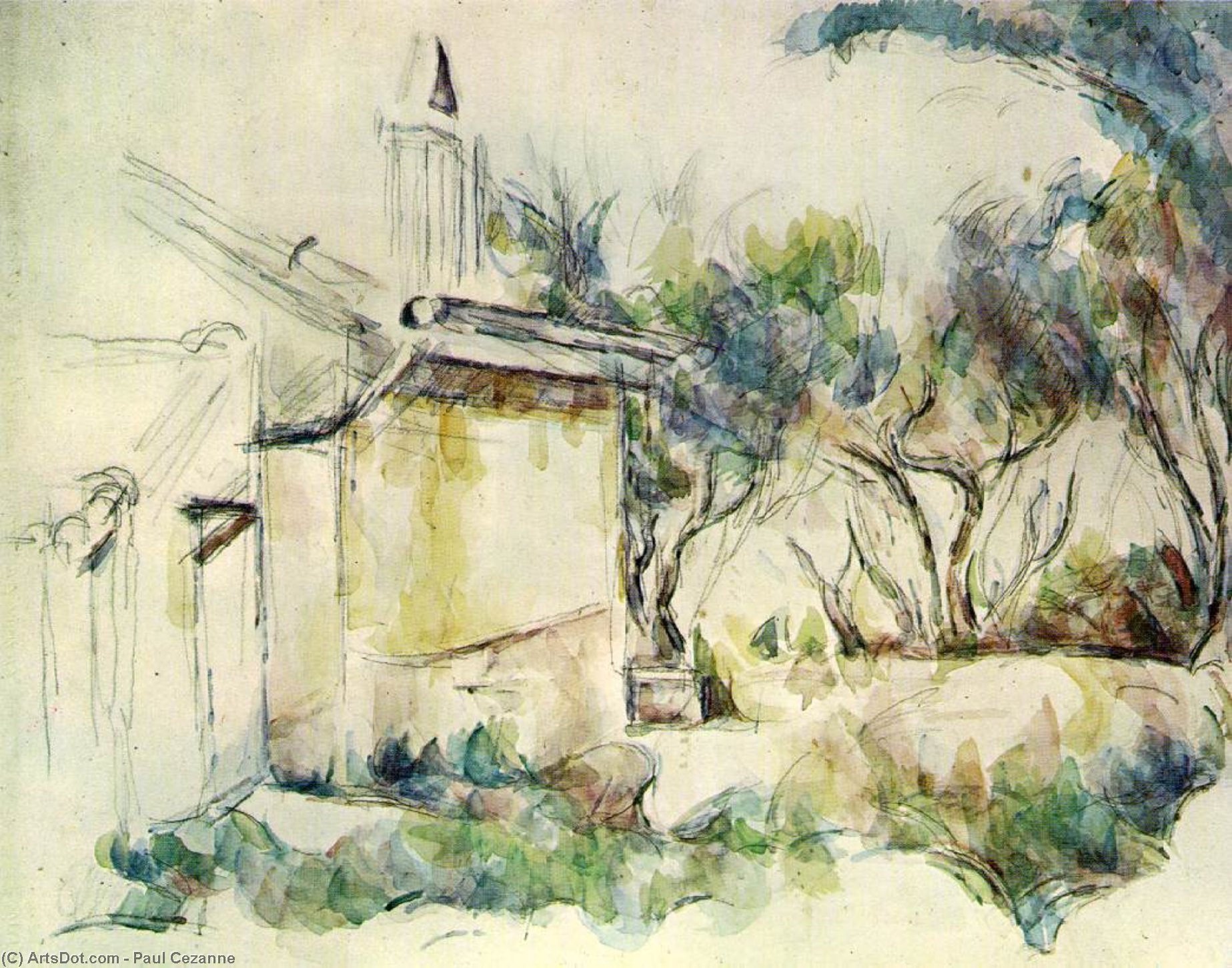 Wikioo.org – L'Enciclopedia delle Belle Arti - Pittura, Opere di Paul Cezanne - le cabanon de jourdan ( acquerello )